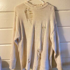 Distressed Knit Cream Sweater
